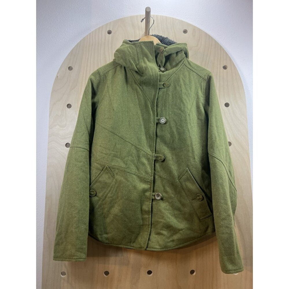 Patagonia Merino Wool Blend Hooded Jacket Reversible Green Gray Quilted Size M